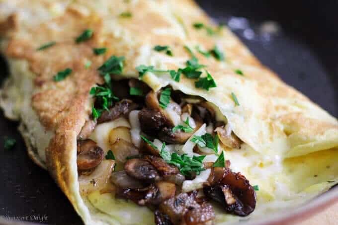 Omelet with mushrooms onions and mozzarella