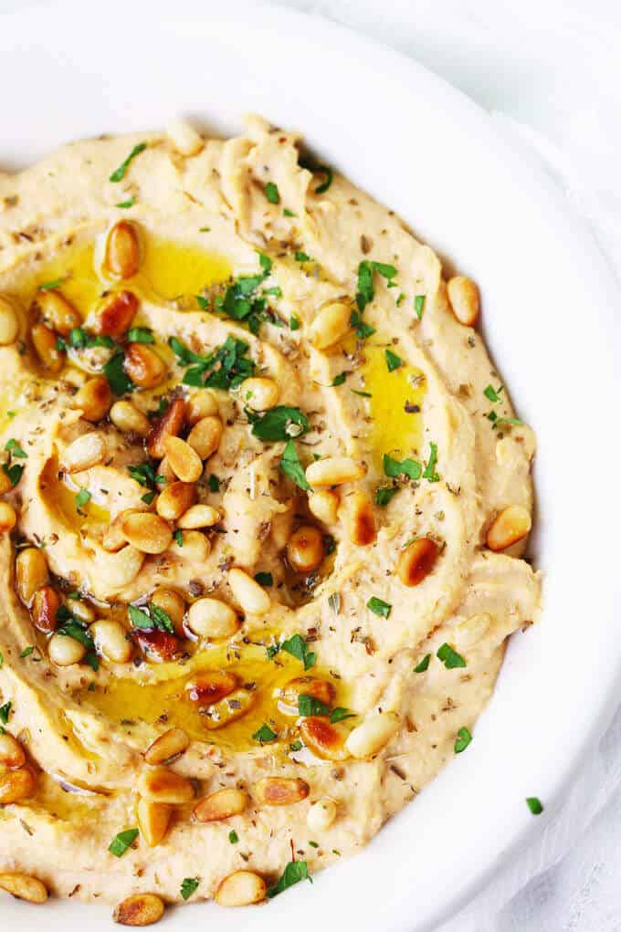 Chipotle Hummus with Roasted Pine Nuts