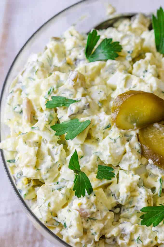 Potato Salad with Eggs and Pickles Eating European