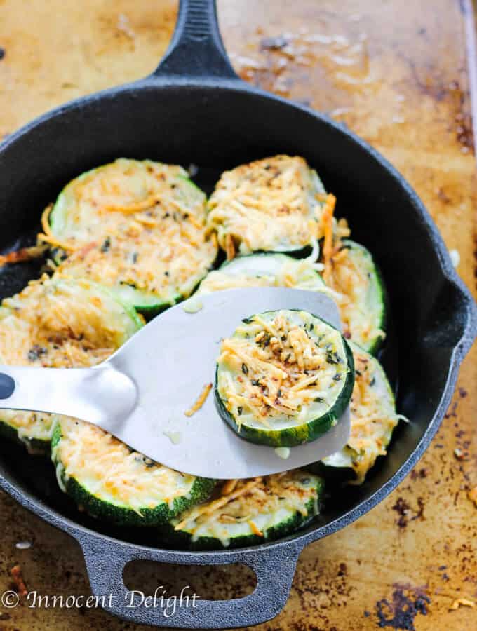 Parmesan crusted zucchini with black pepper, lemon zest and thyme