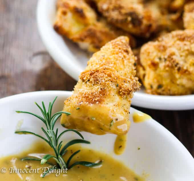 Crispy baked chicken tenders with honey mustard