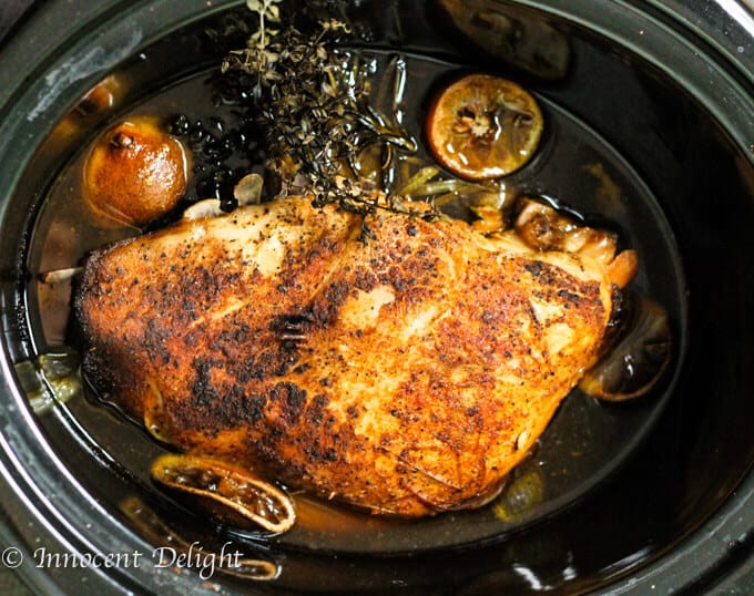 Slow cooker turkey breast - amazing alternative to roasting the whole bird. It is simple., delicious and takes only 5 minutes of prep time - Innocent Delight