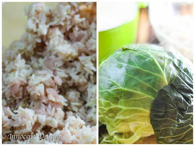 Skinny Stuffed Cabbage-process shot: mixed rice and turkey and cabbage