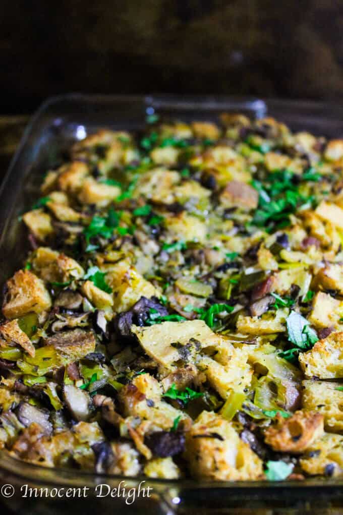 Sourdough Mushrooms Leaks and Bacon Stuffing