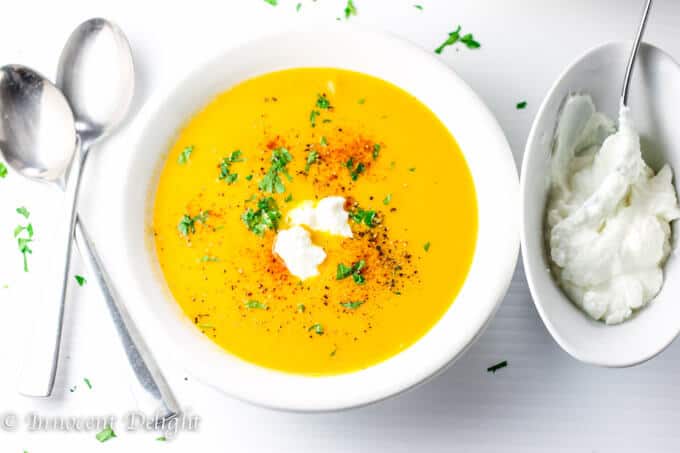 Golden Bell Pepper Soup with Cayenne and Greek Yogurt