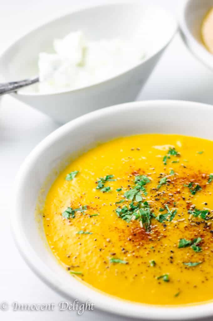 Golden Bell Pepper Soup with Cayenne and Greek Yogurt