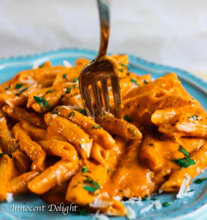 Penne Alla Vecchia Bettola - pasta recipe with Oven Roasted Tomato Sauce from the famous East Hampton's restaurant: Nick and Toni's, featured by Ina Garten on Food Network - Barefoot Contessa; with my little twist of using fresh tomatoes from my own garden.