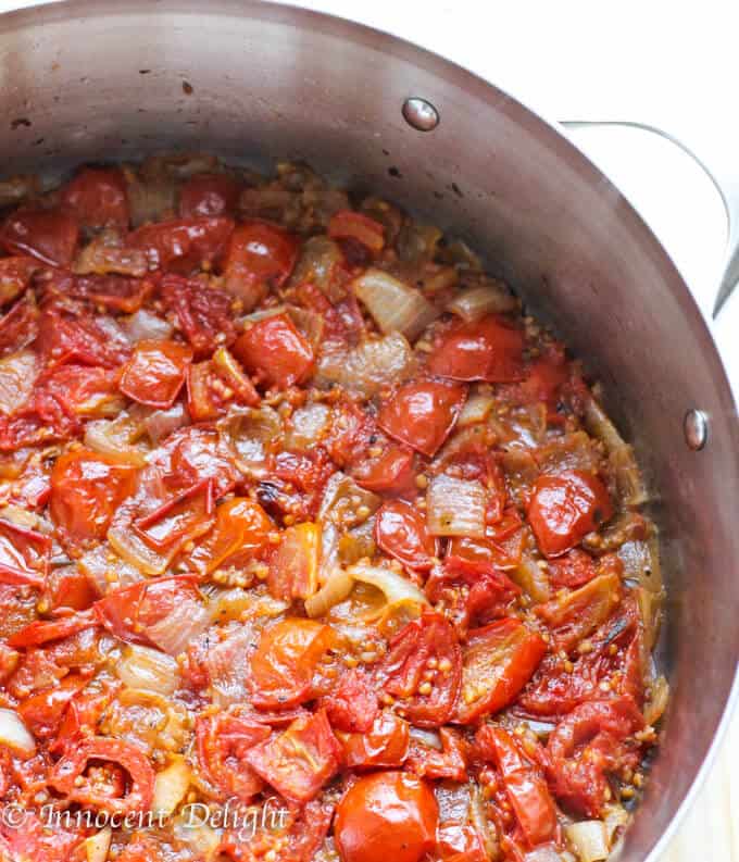 Penne Alla Vecchia Bettola - pasta recipe with Oven Roasted Tomato Sauce from the famous East Hampton's restaurant: Nick and Toni's, featured by Ina Garten on Food Network - Barefoot Contessa; with my little twist of using fresh tomatoes from my own garden.