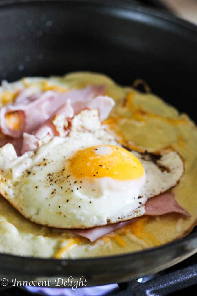 Crepes with egg, ham and cheese