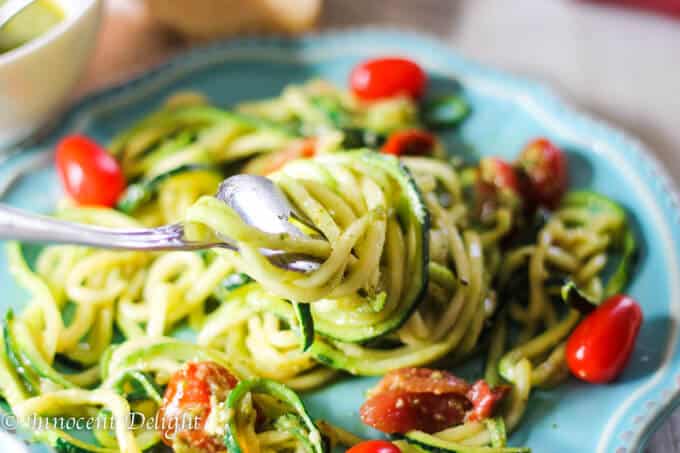 Pesto Zoodles & Tomato Salad - Chef Cindy