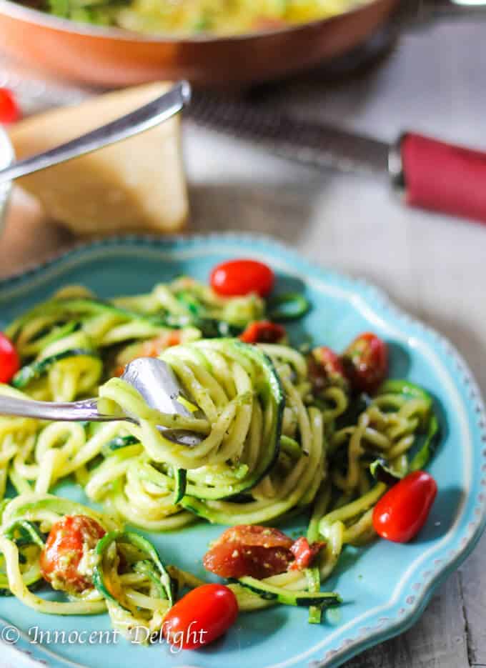 Pesto Zucchini Noodles with Cherry Tomatoes