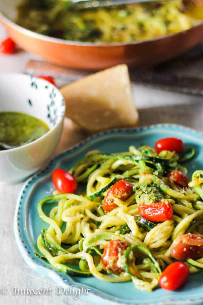 Pesto Zucchini Noodles with Cherry Tomatoes