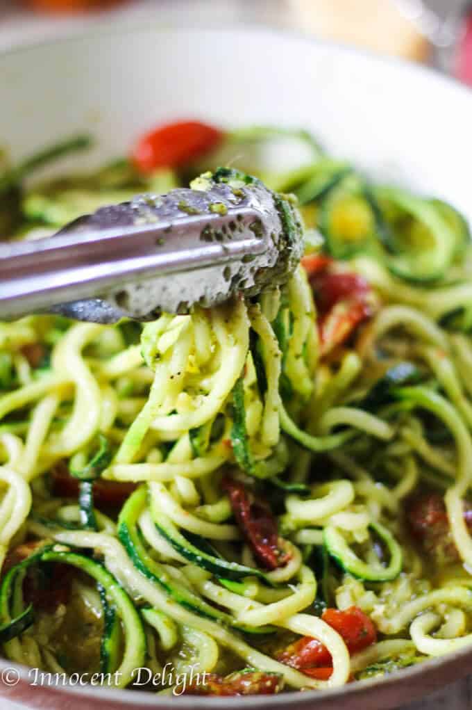 Pesto Zucchini Noodles with Cherry Tomatoes
