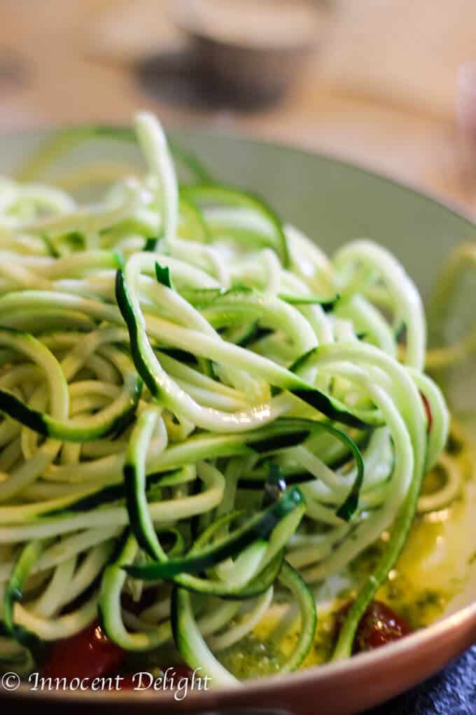 Pesto Zucchini Noodles with Cherry Tomatoes