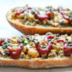 Open Face Mushroom and Cheese Sandwich - famous Polish street food called Zapiekanka or Zapiekanki in plural. You can find them on every corner in Poland.