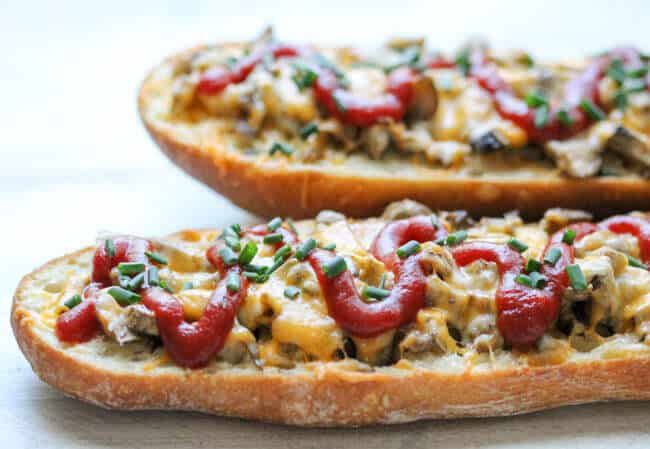Open Face Mushroom and Cheese Sandwich - famous Polish street food called Zapiekanka or Zapiekanki in plural. You can find them on every corner in Poland.
