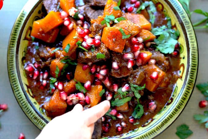 Butternut Squash Beef Stew with Cinnamon and Pomegranates