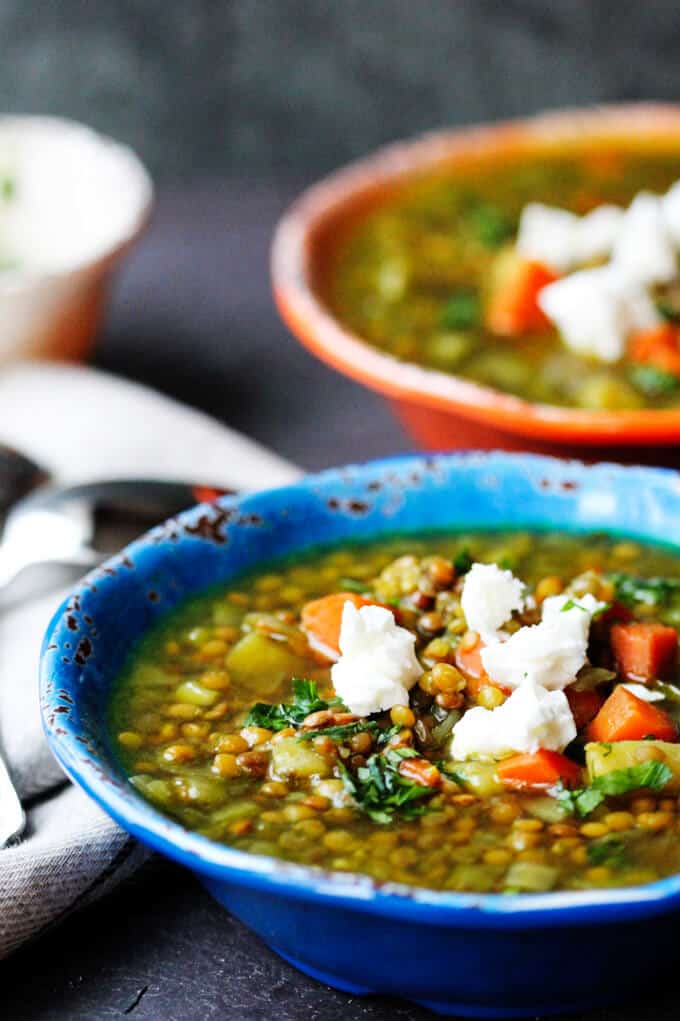 Fakes (Greek Lentil Soup) in two bowls