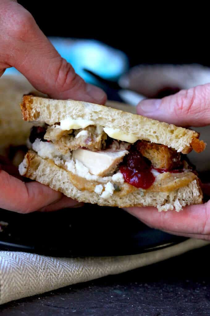 leftover turkey sandwich with all thanksgiving flavours