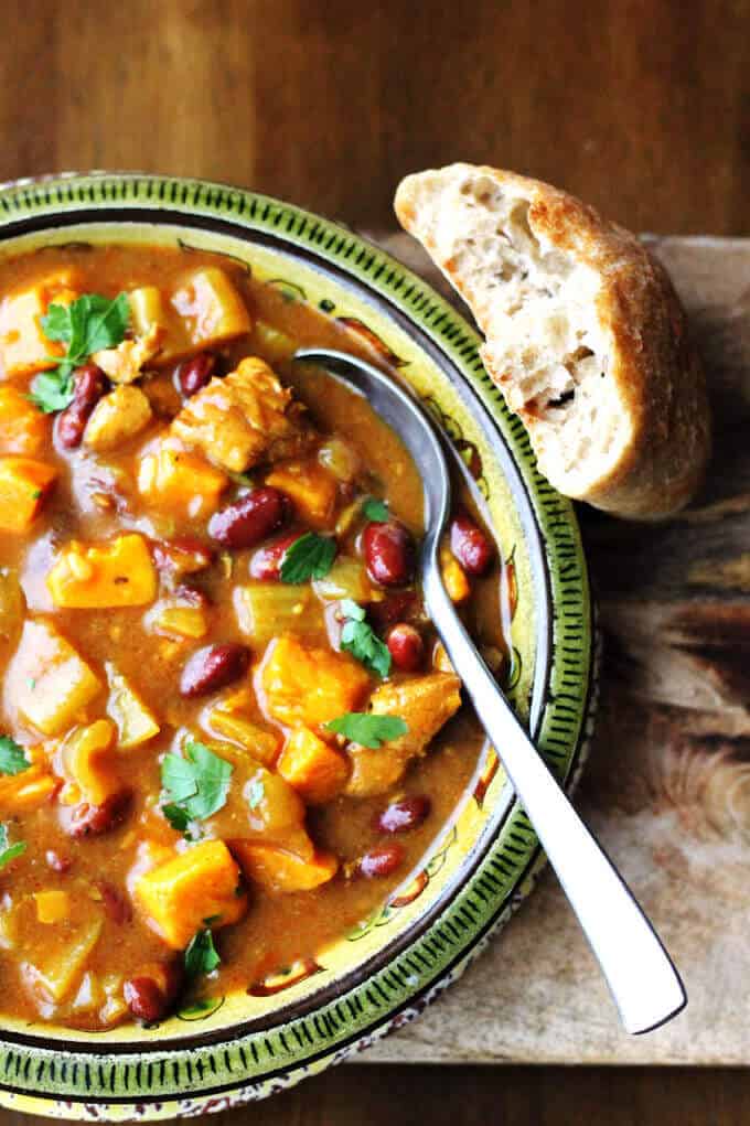 Mediterranean Chicken Stew with Sweet Potatoes, Beans & Olives