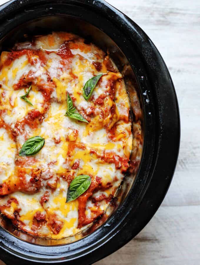Slow Cooker Eggplant Lasagna is a perfect meal that uses seasonal ingredients like ripe eggplant and fresh basil; requires minimal preparation and it's done entirely in a slow cooker.