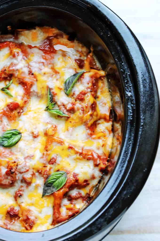 Slow Cooker Eggplant Lasagna is a perfect meal that incorporates seasonal ingredients (like ripe eggplant and fresh basil), requires minimal preparation, and is prepared entirely in a slow cooker.