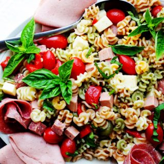 Horizontal photo of antipasto pasta salad
