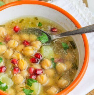 Chickpea Revithosoupa in a bowl with spoon