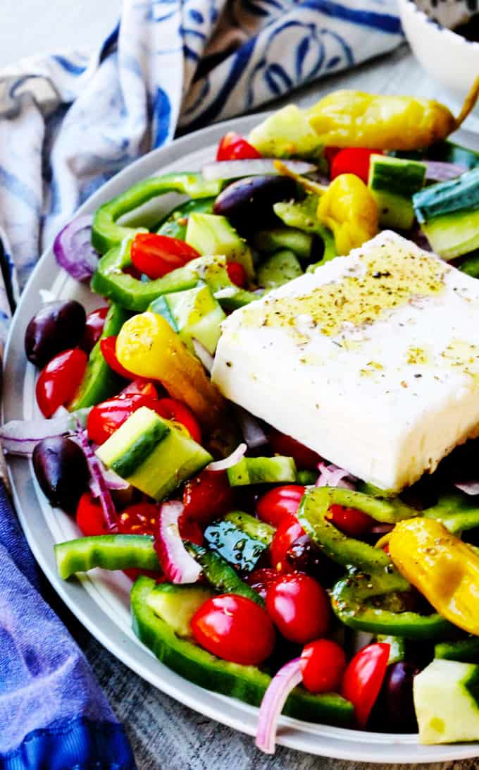 Horiatki Salad (Greek salad) on a serving plate