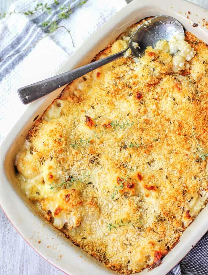 Cauliflower Pasta Bake with Brie and Fontina is like a combination of fancy mac & cheese with veggies! Two dishes at ones.