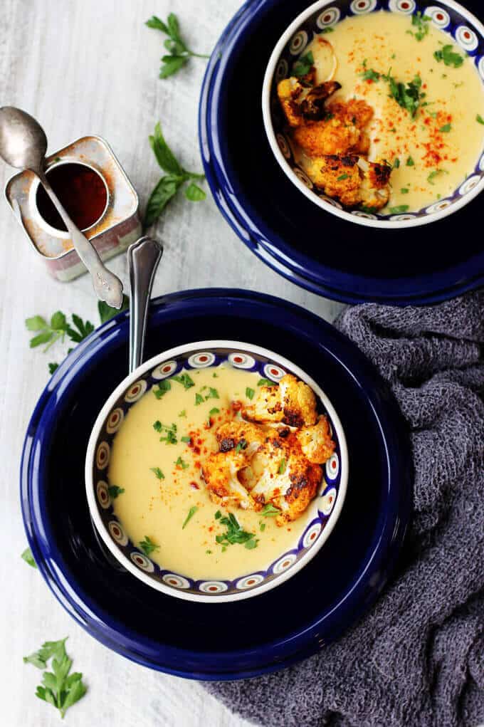 Roasted Cauliflower Soup with Smoked Paprika & Coconut Milk is a very flavorful and comforting soup. Spanish smoked paprika adds a little spice while coconut milk smooths it down to create a perfect balance.