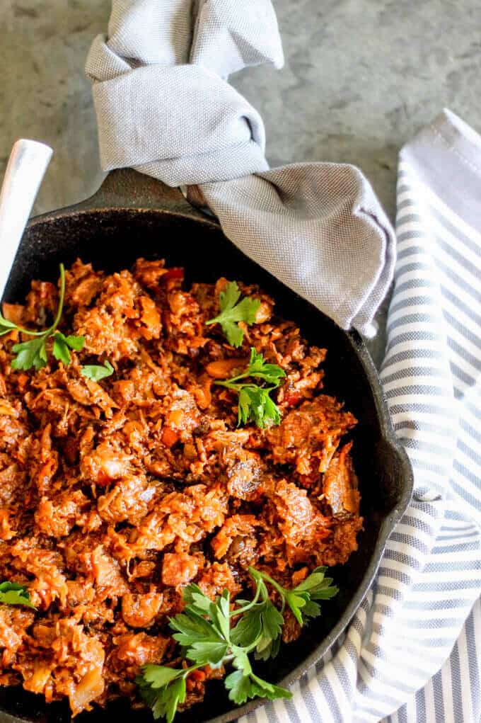 Bigos - Polish Hunter Stew - in a skillet 