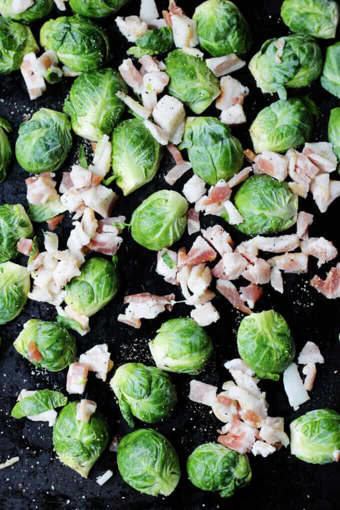 Brussels Sprouts with Bacon on a sheet pan