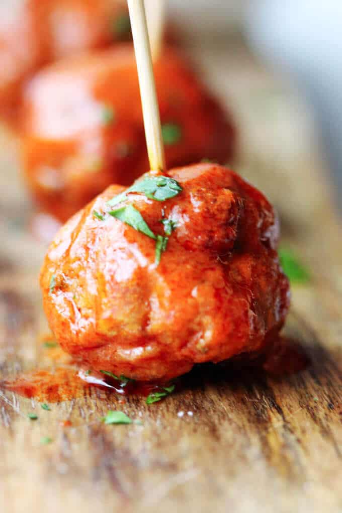 Buffalo Turkey Meatballs close up