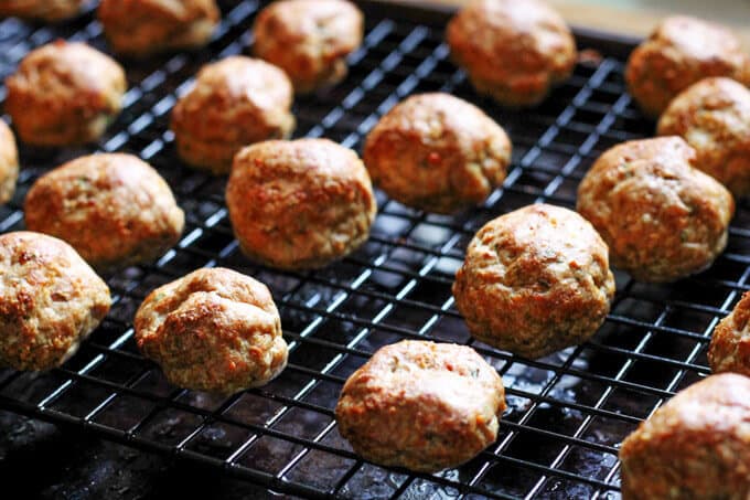 Turkey Meatballs on sheet rack