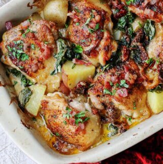 Tuscan style chicken and potatoes, horizontal shot