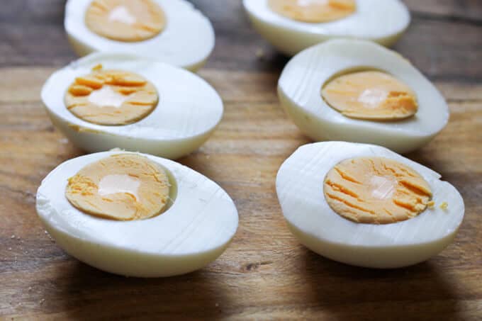 hard boiled eggs cut in half