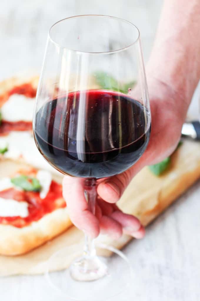 red wine with pizza