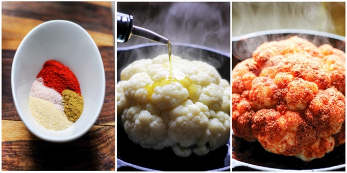 3 images on how to make roasted cauliflower (process shots)