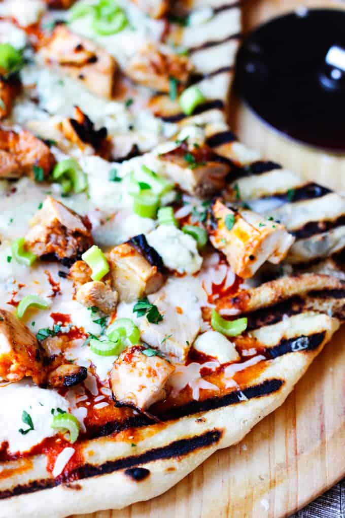 Buffalo Chicken Grilled pizza close up