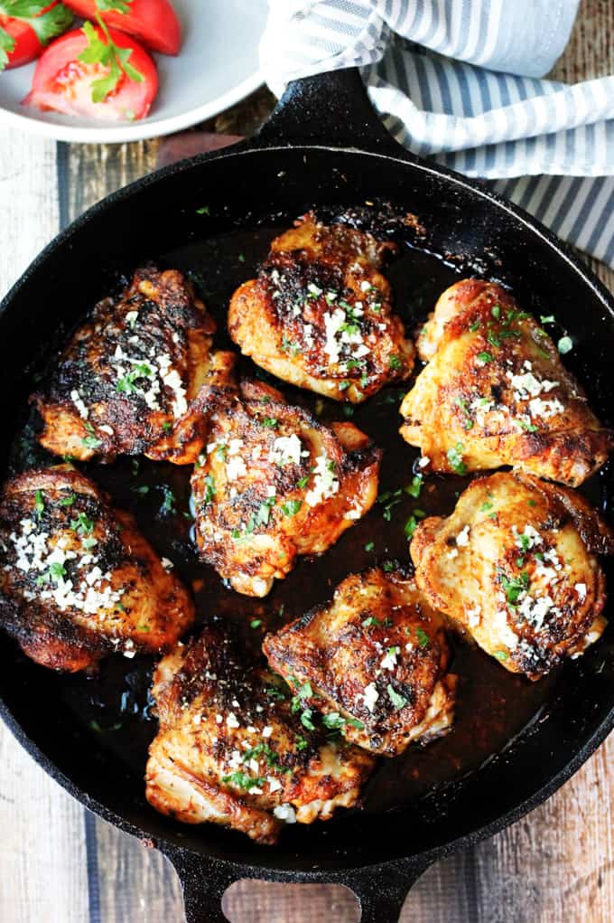 Olive Oil Chicken in a skillet