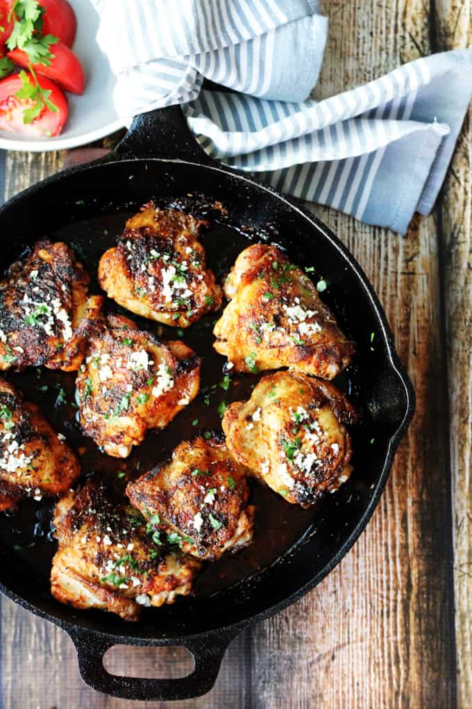 Mediterranean style olive oil chicken in a skillet