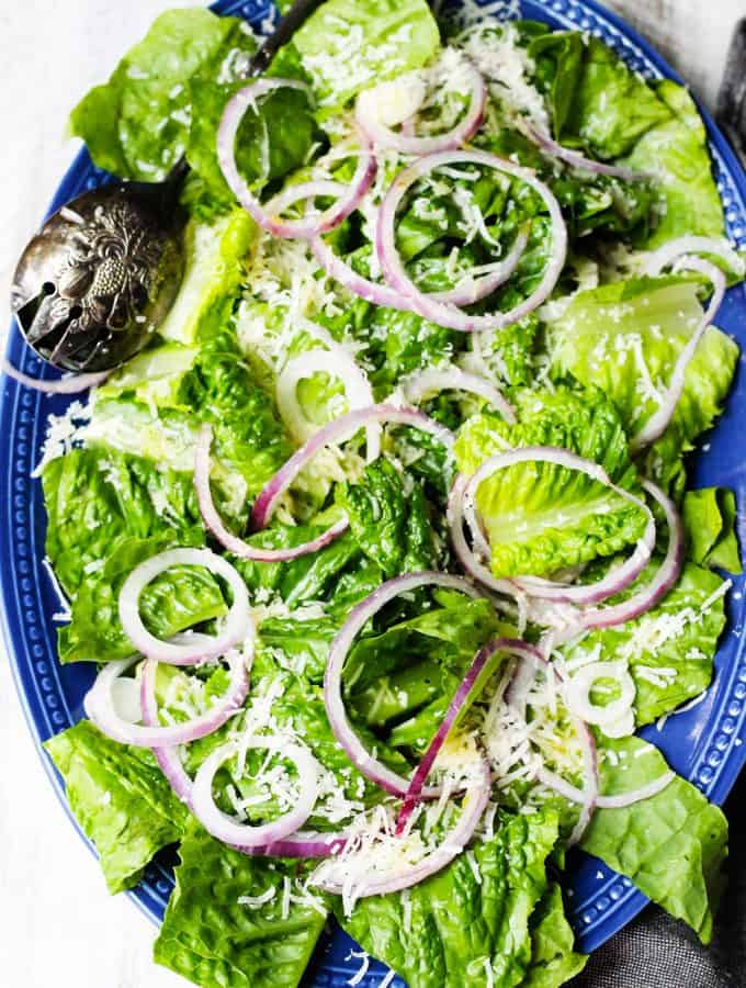 Best Green Salad on a serving blue platter