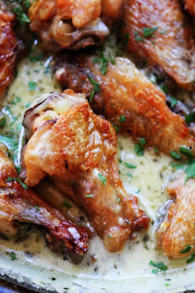Baked chicken wings with garlic parmesan sauce