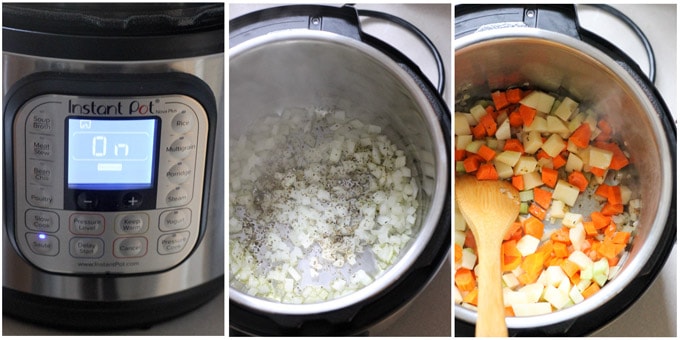 Process photos of making bean soup in the pressure cooker