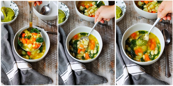 Process shots of serving Instant Pot Bean Soup