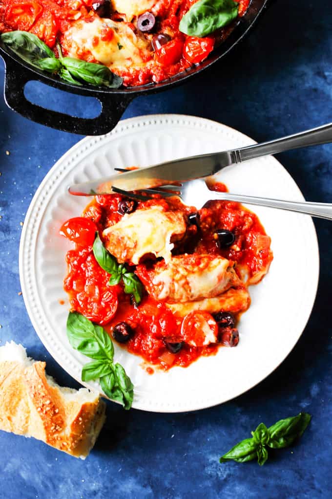 Veal Rollatini with Peppers, Cheese & Basil in Tomato Olive Sauce