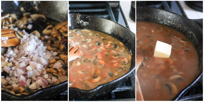 Process shots of making chasseur sauce