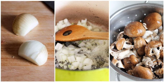 Process shots of making the Hungarian mushroom soup