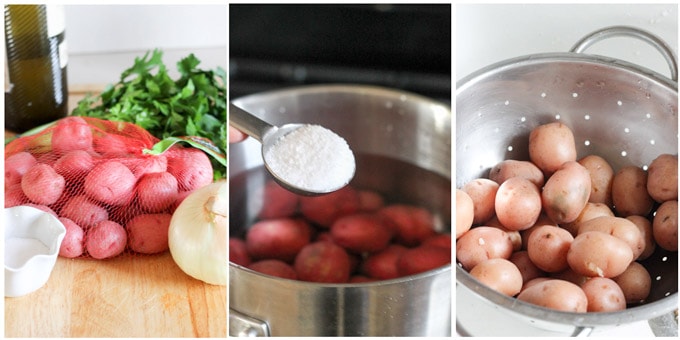 Process shots of making parsley potatoes